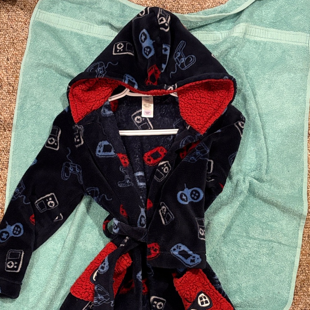 Cozy Hooded Robe with Game Controller Print. Warm.